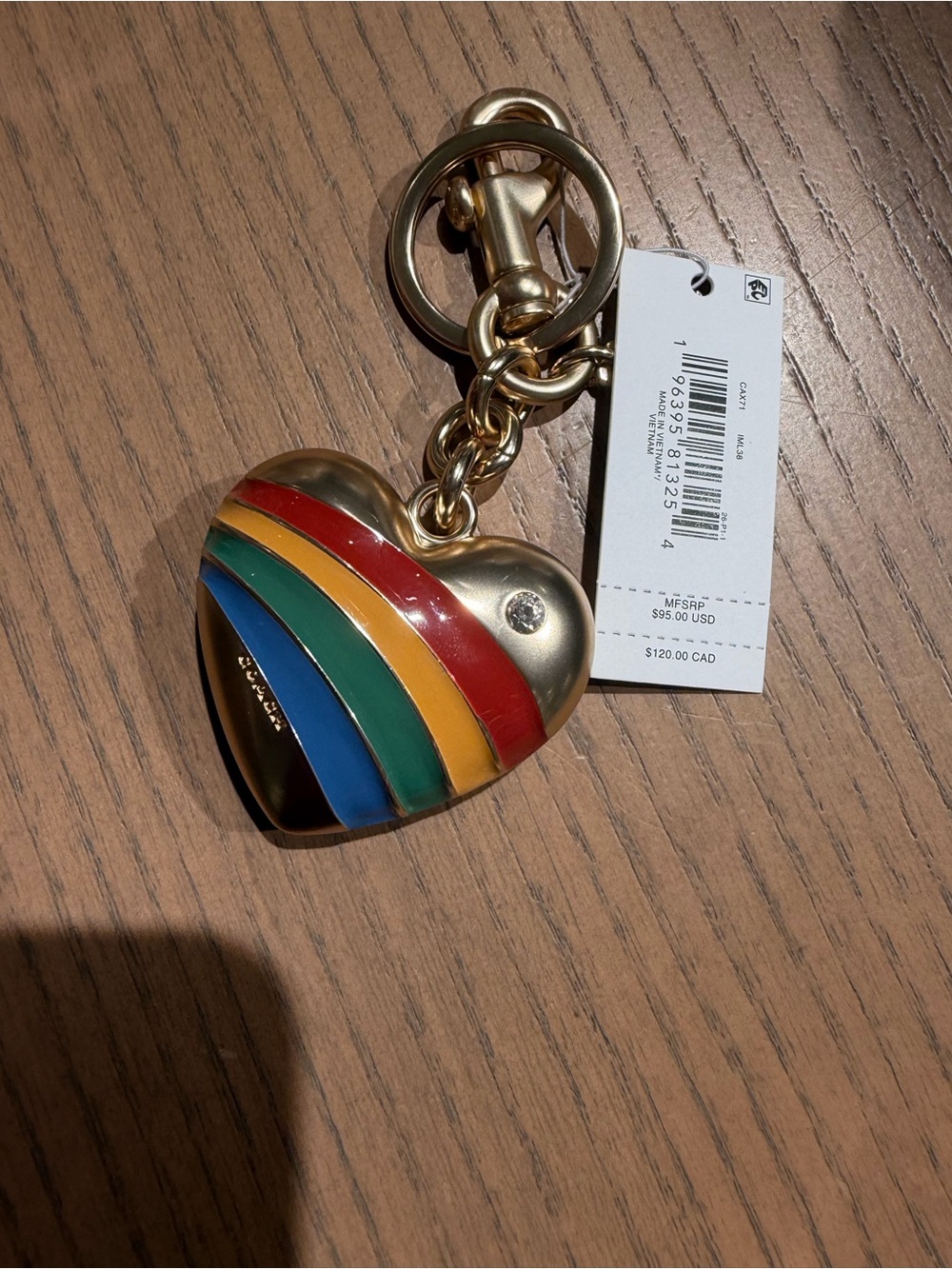 Coach Gold Heart Rainbow Keychain for pride new